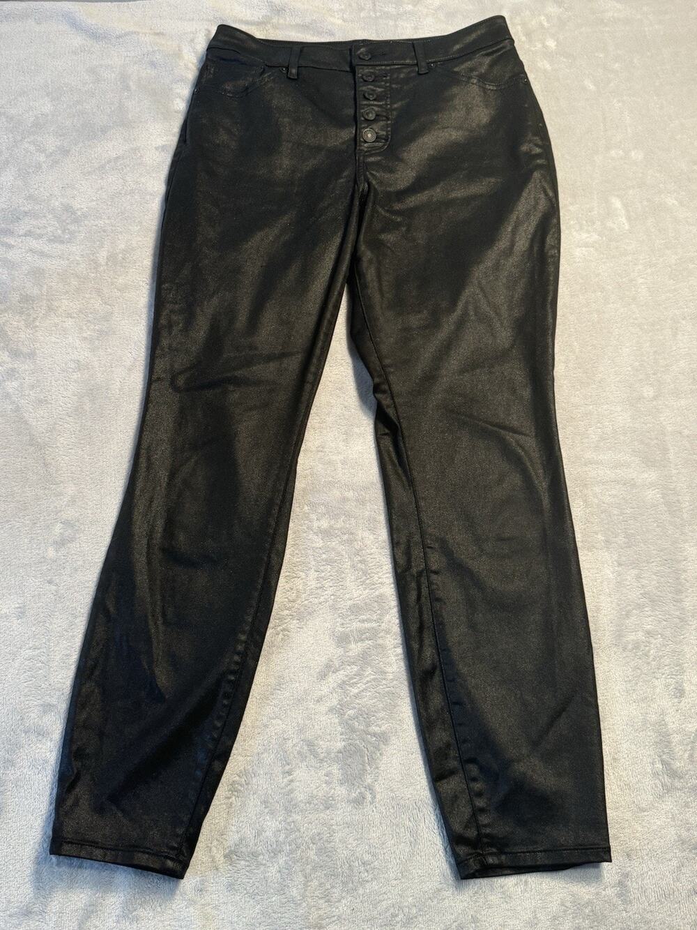 8L Express Jeans Black Coated High Rise Skinny Stretch Tall Denim Pants Button